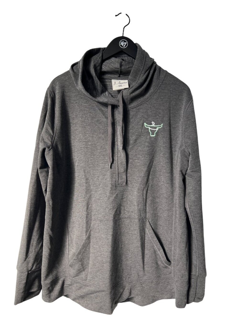 J America Hoodie Sweatshirt XXL Pullover Embroidered Bull Logo Gray Outdoor